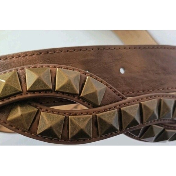 Women's Double Studded Belt Size XL Brown Twisted Straps Western  Boho Unbranded - Picture 4 of 8